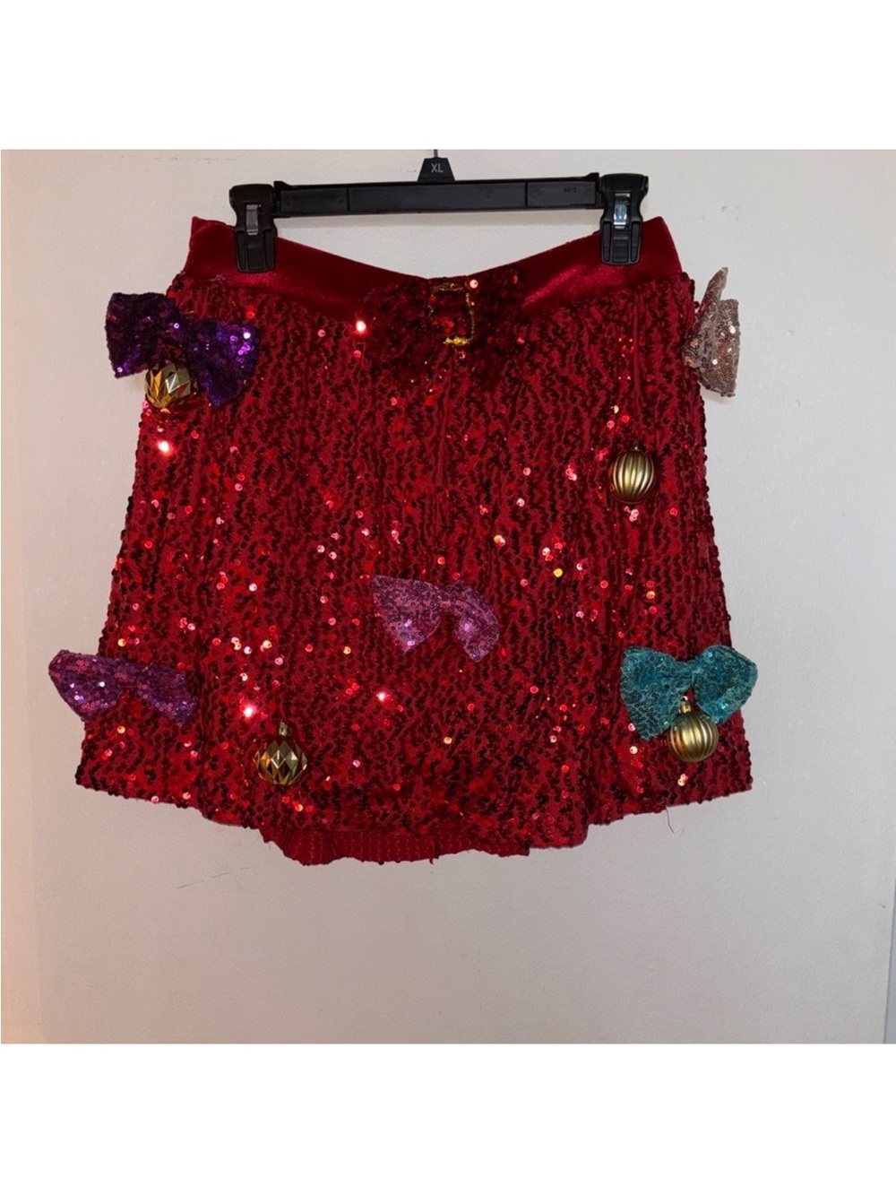Red Sequin Holiday Mini Skirt
